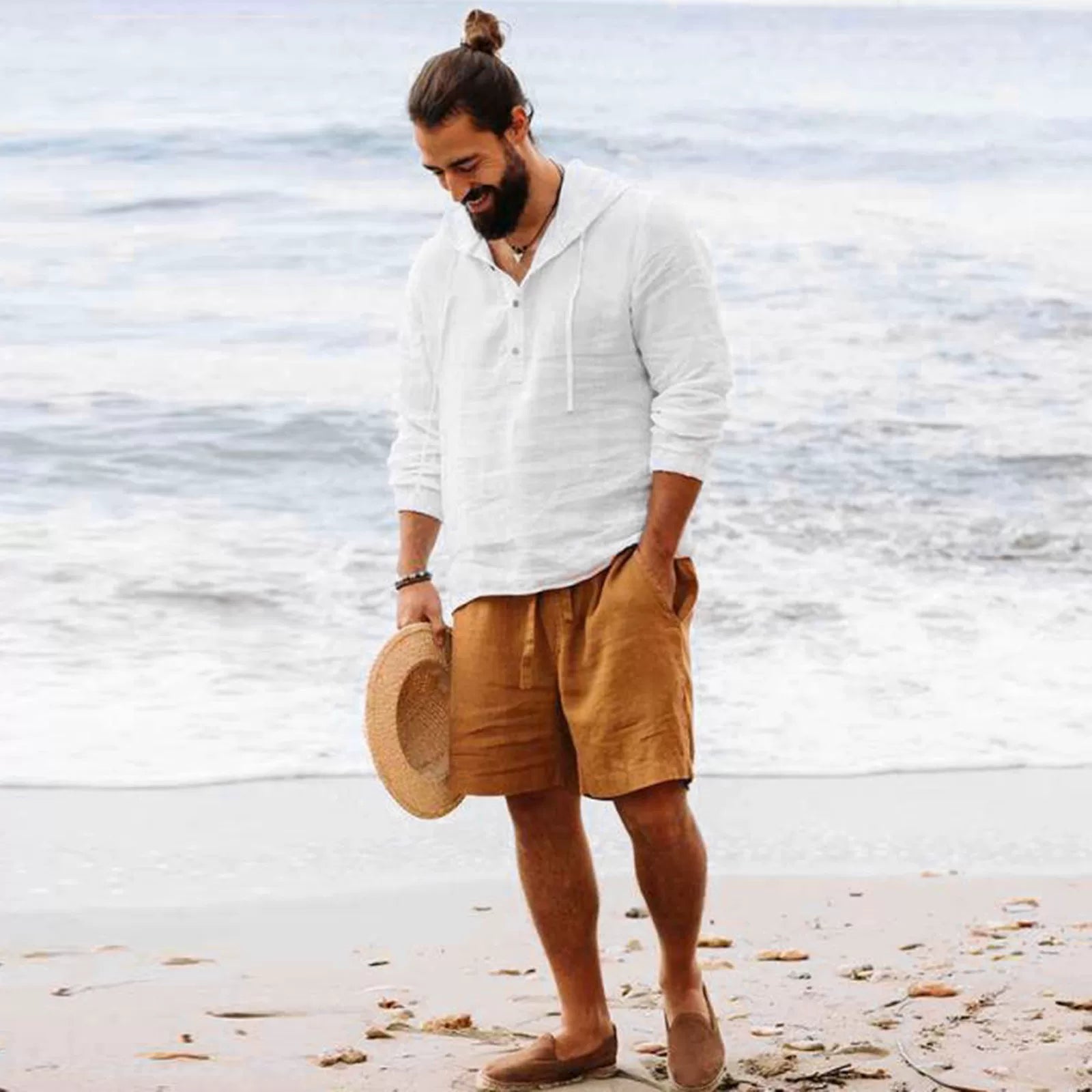 Men Shirts Hooded Solid Color Autumn Long Sleeve Tops Casual