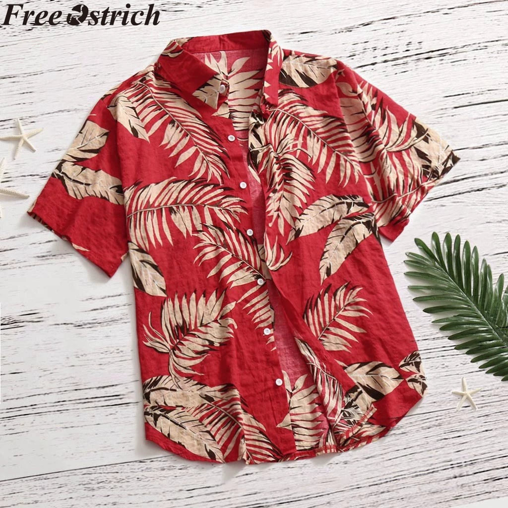 Hawaiian Men short Sleeve Print Shirt Casual Loose Tops