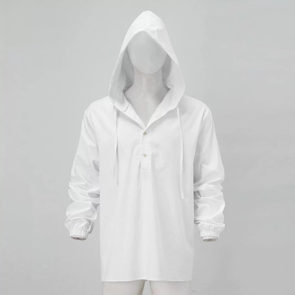 Men Shirts Hooded Solid Color Autumn Long Sleeve Tops Casual