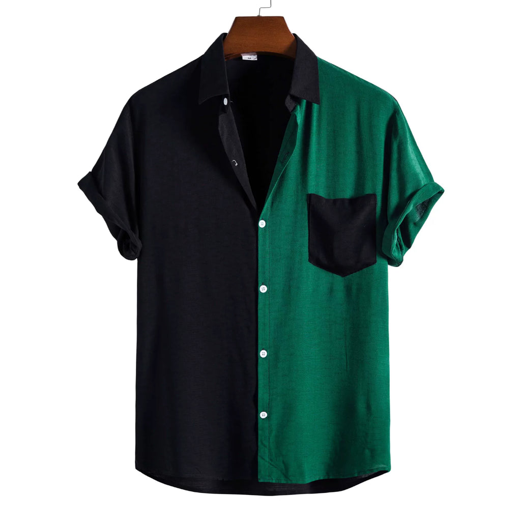 Men's fashion casual splicing short sleeve shirt for men