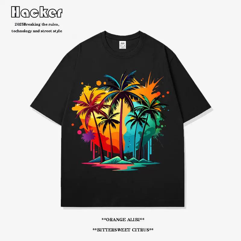 Palm Tree Hawaiian Cotton T-Shirt – Casual Summer Tee