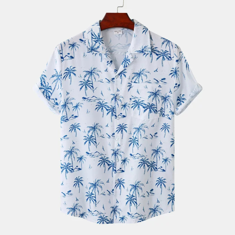 Vintage Hawaiian Floral Short Sleeve Shirt - Men's Dress Collar Retro