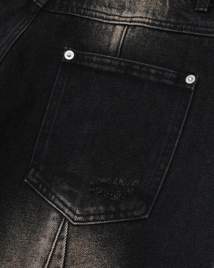 Vintage Washed Panel Stitch Denim Shorts