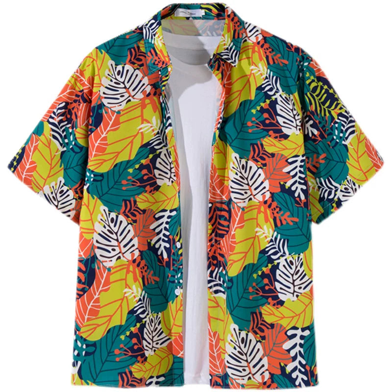 Non ironing floral shirt, loose casual jacket, summer short sleeved floral shirt, beach vacation island suit, travel shirt