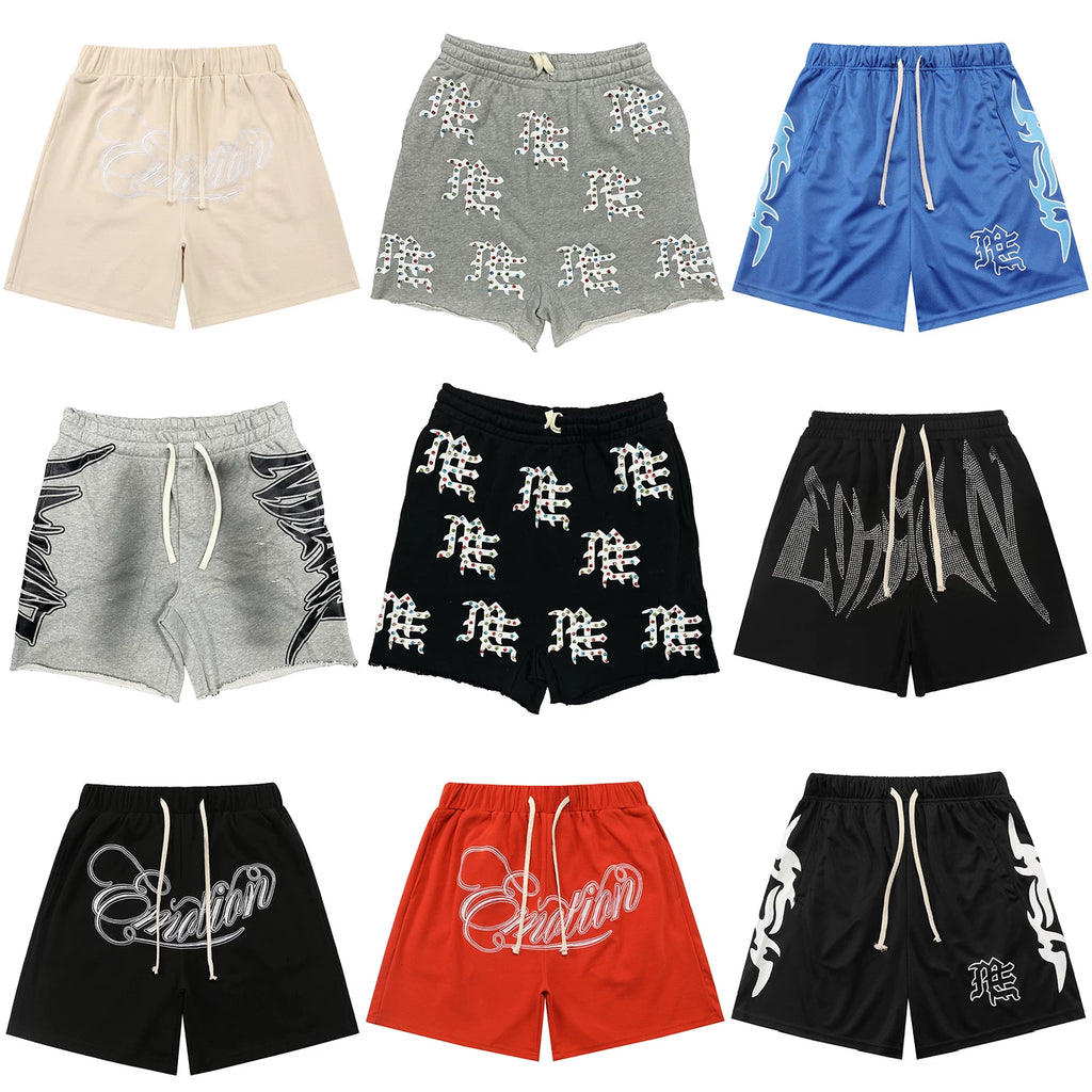 High version Mixed EMOTION ME American retro waffle mesh hot drilled hole shorts for both men and women