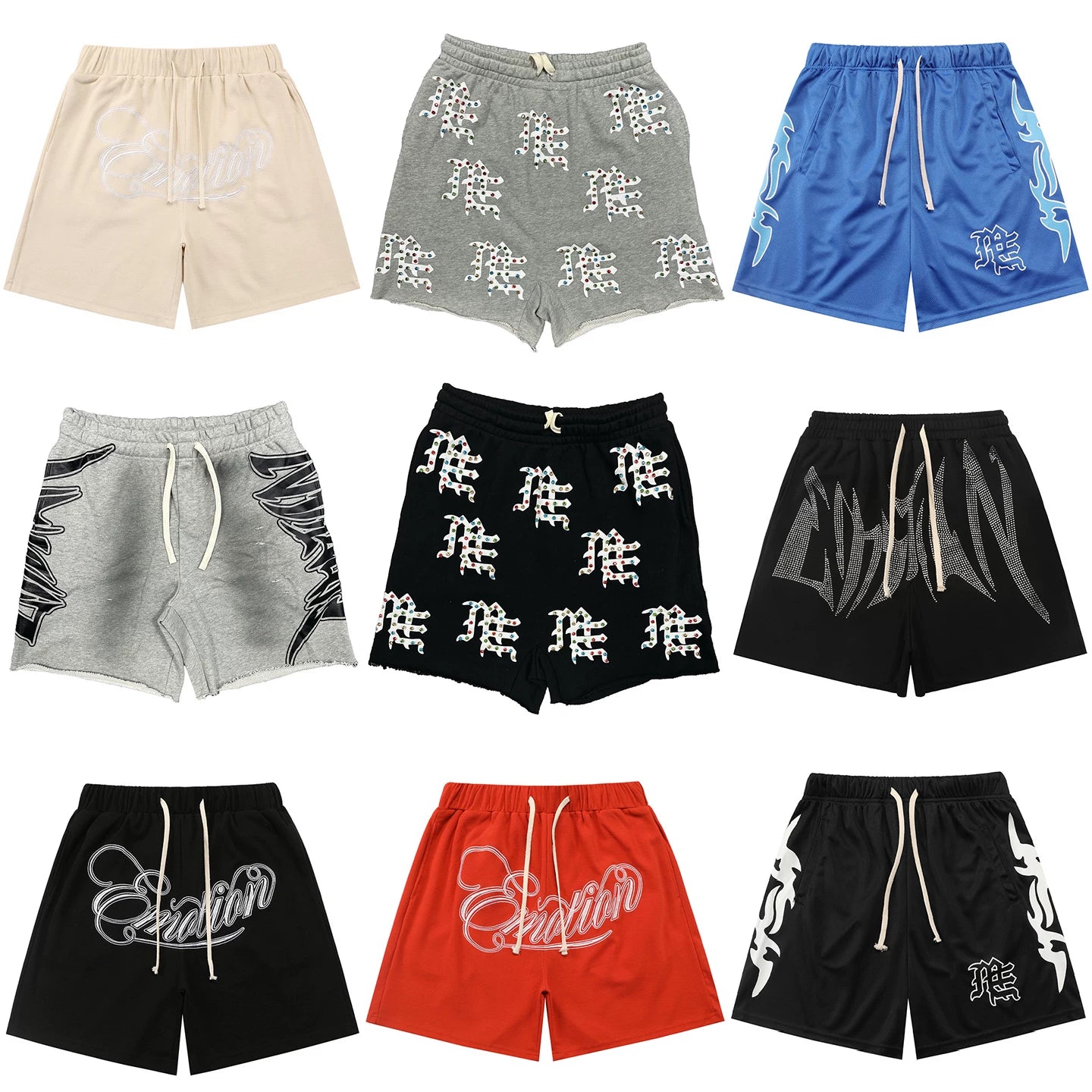 High version Mixed EMOTION ME American retro waffle mesh hot drilled hole shorts for both men and women