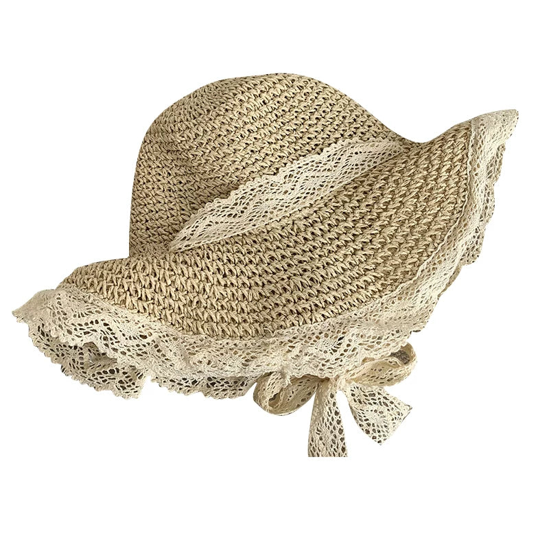 French style big hat edge sun hat, summer lace straw hat, women's sunscreen breathable hat