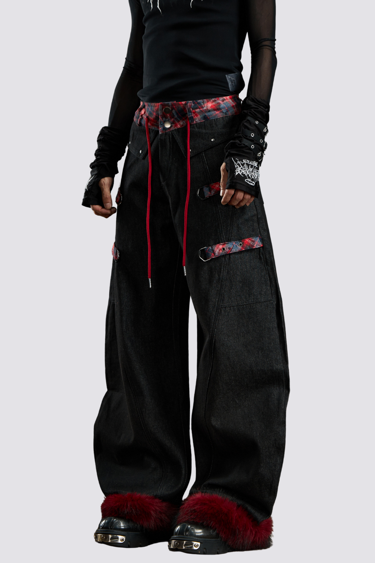 Path Fire Fur Barrel Jeans Black