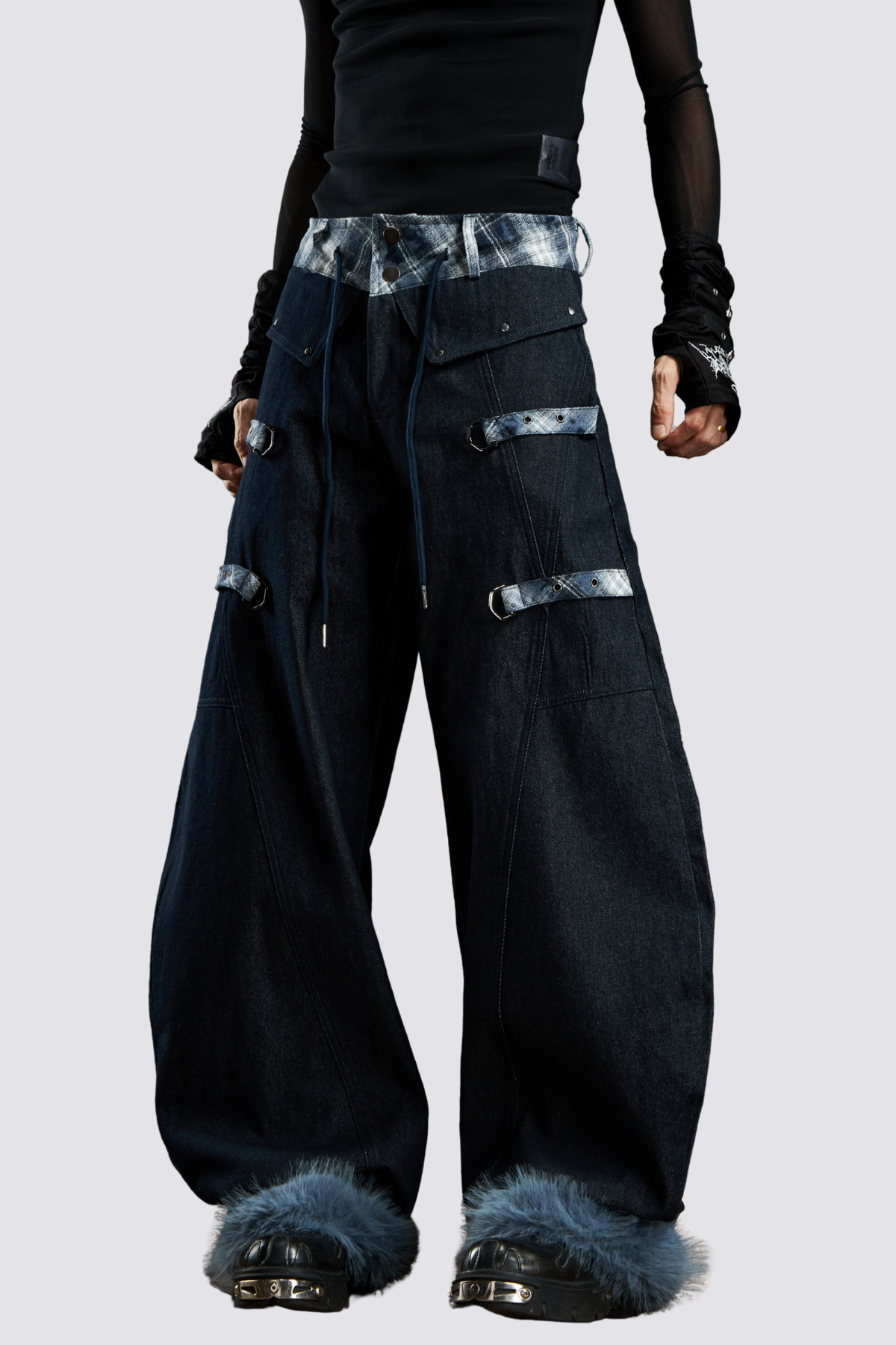 Path Fire Fur Barrel Jeans Blue