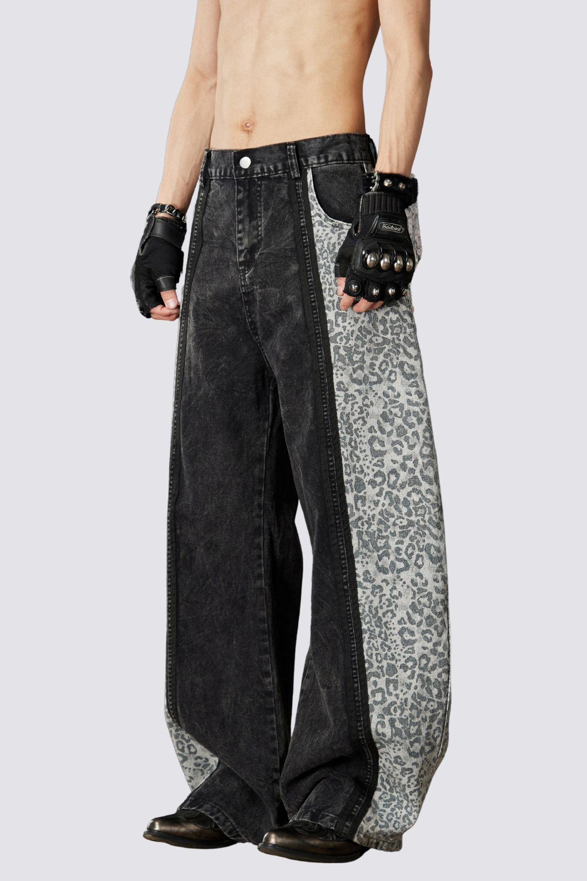 Raw Traction Leopard Barrel Jeans