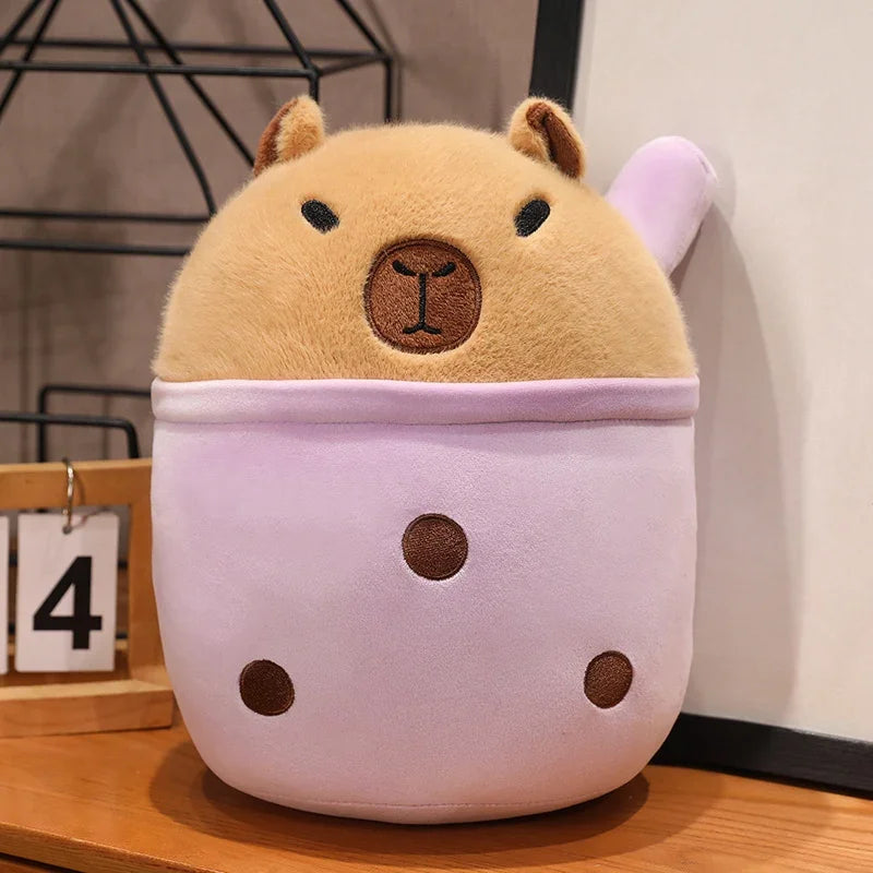 Cute Capybara with Milk Tea Plush Toys 20/30/45cm - Yellow/Green/Purple/Pink