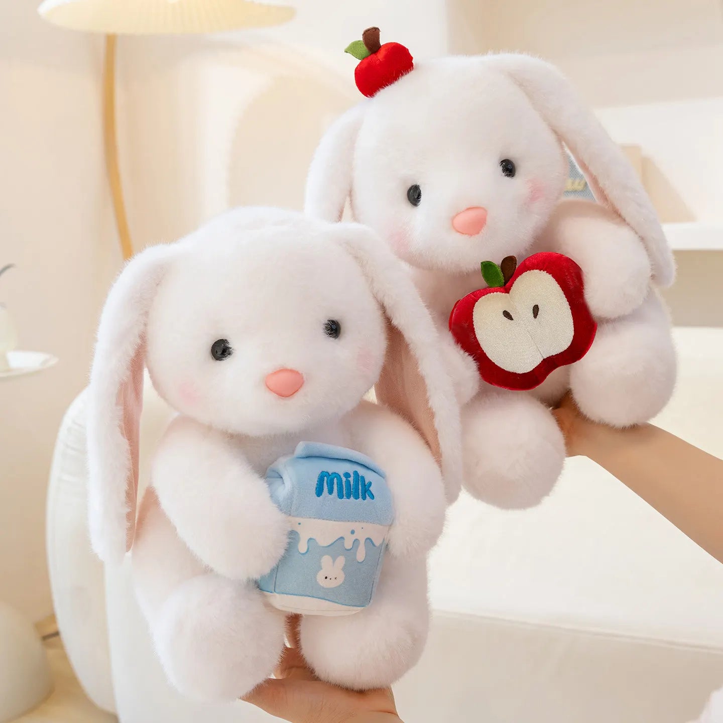 Cute Rabbit With Rose/Apple/Milk/Present Plush Toys 25/35cm - 5 Styles