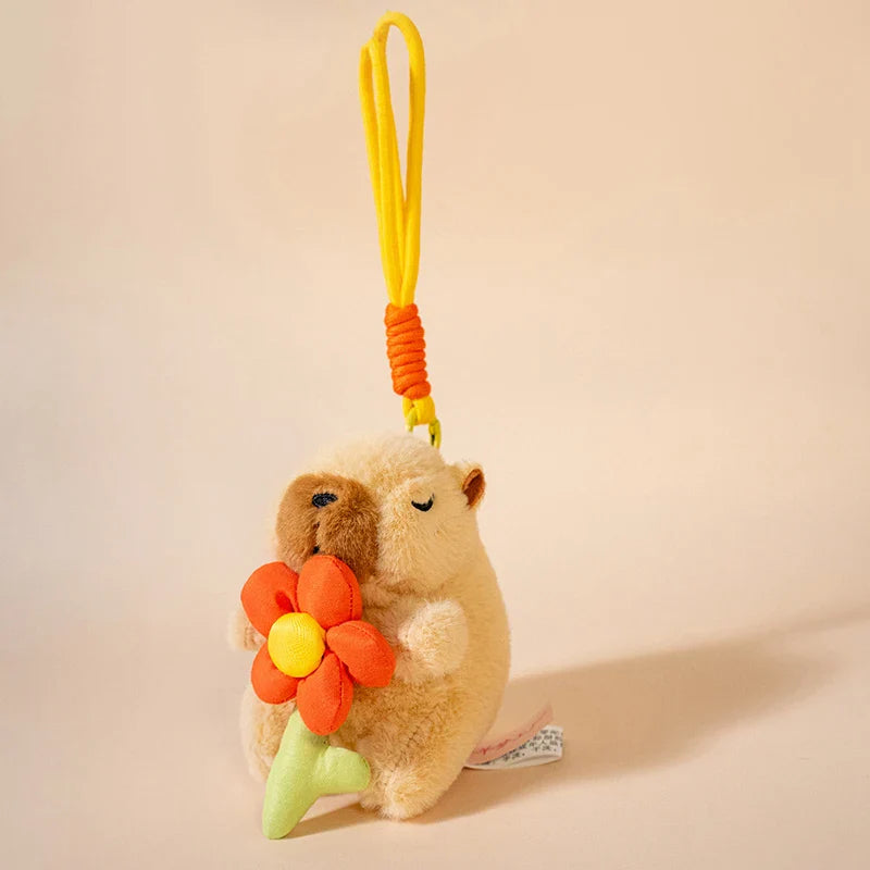Cute Capybara With Flower/Heart/Hat Plush Keychains 13cm - 6 styles