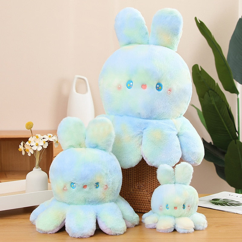 Reversible Rabbit/Octopus Plush Toys 20cm - Green/Pink