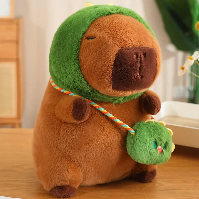 Capybara With Animal (Frog/Rabbit/Dinosaur/Dog) Hat and Bag Plush Toys 25/35/50cm
