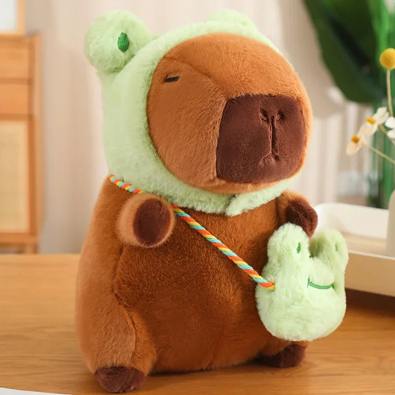 Capybara With Animal (Frog/Rabbit/Dinosaur/Dog) Hat and Bag Plush Toys 25/35/50cm