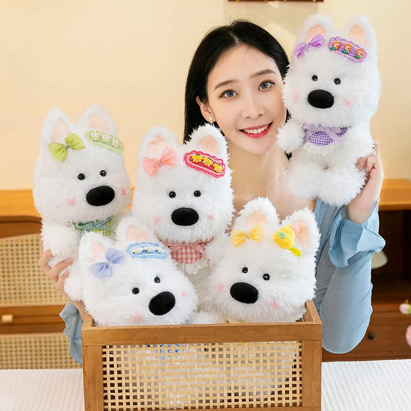 Cute Dog (West Highland White Terrier) With Hair Clip Plush Toys 30cm - 5 Styles