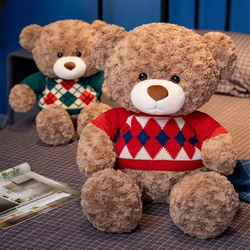 Cute Brown Teddy Bear With Sweater Plush toys 45/55cm - Red/Green