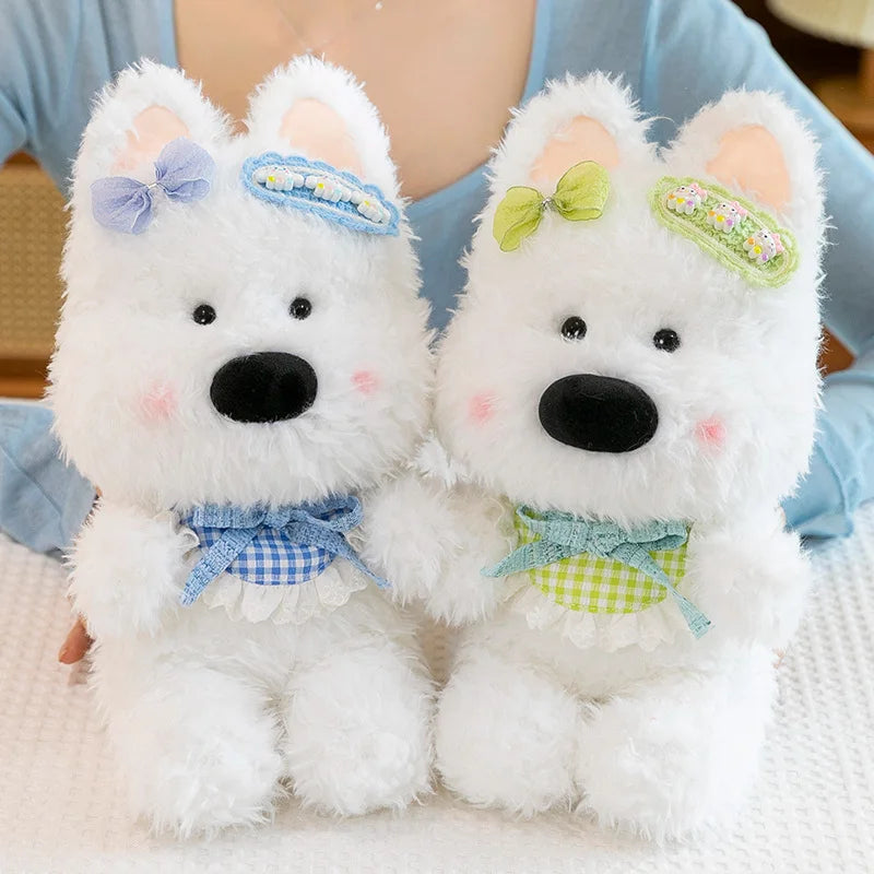 Cute Dog (West Highland White Terrier) With Hair Clip Plush Toys 30cm - 5 Styles