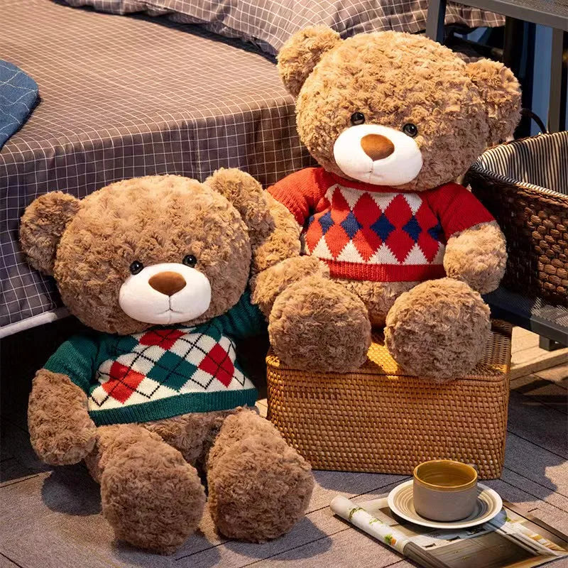 Cute Brown Teddy Bear With Sweater Plush toys 45/55cm - Red/Green