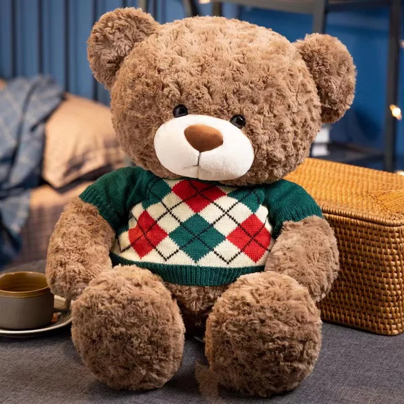 Cute Brown Teddy Bear With Sweater Plush toys 45/55cm - Red/Green
