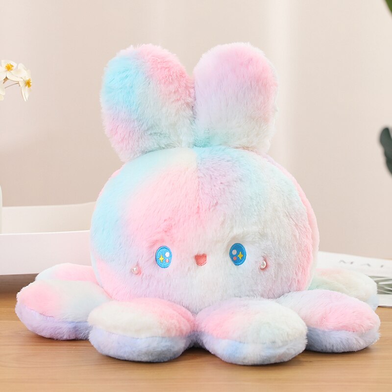 Reversible Rabbit/Octopus Plush Toys 20cm - Green/Pink