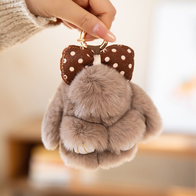 Bunny With Bow Plush Keychains (Green/White/Grey/Pink/Brown)- 8 Styles