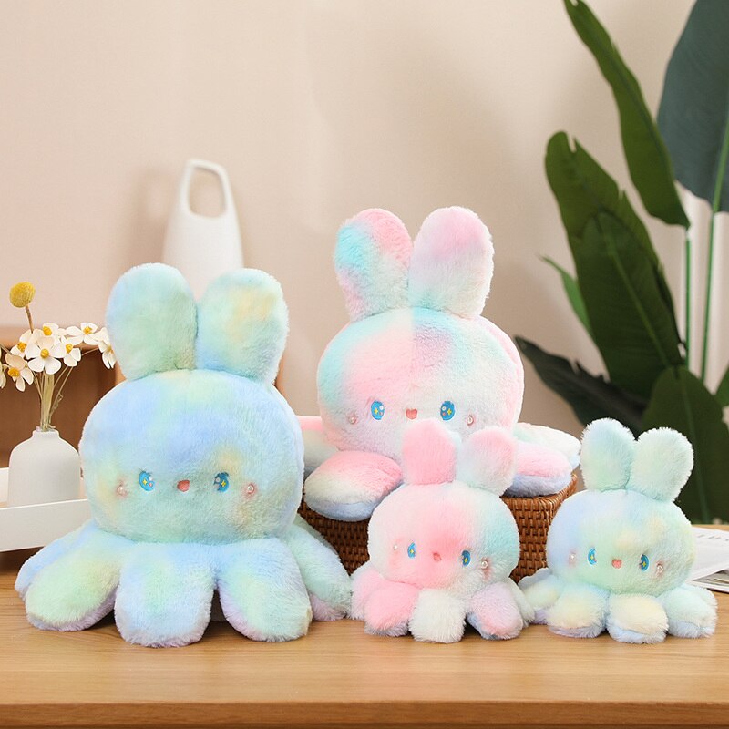 Reversible Rabbit/Octopus Plush Toys 20cm - Green/Pink