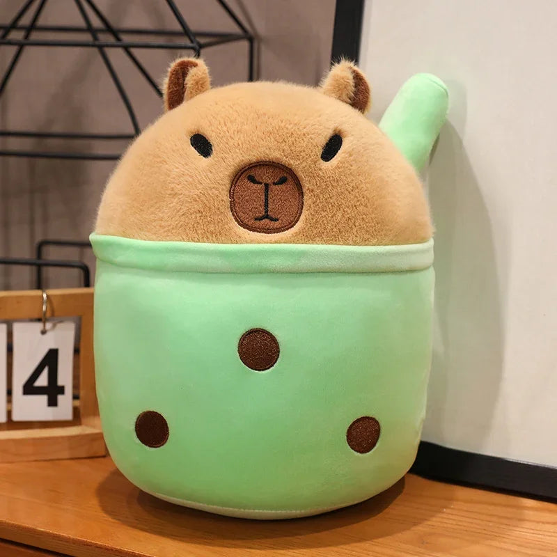 Cute Capybara with Milk Tea Plush Toys 20/30/45cm - Yellow/Green/Purple/Pink