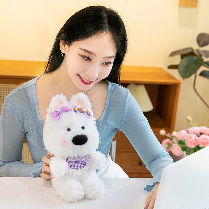 Cute Dog (West Highland White Terrier) With Hair Clip Plush Toys 30cm - 5 Styles