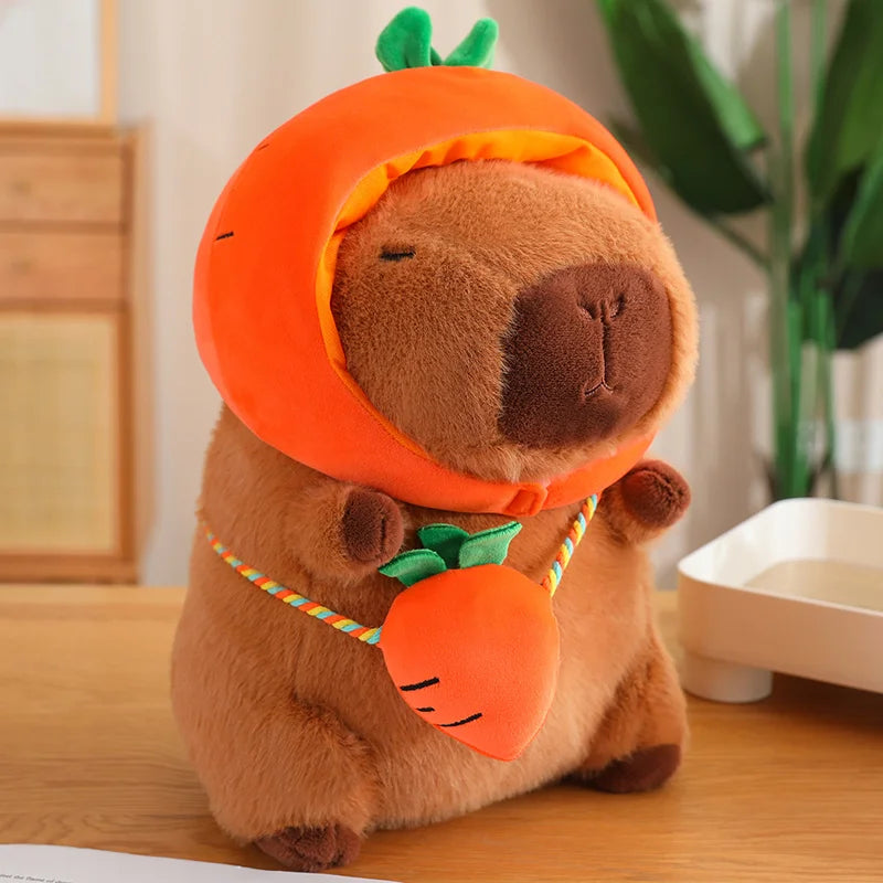 Capybara With Vegetable (Eggplant/Carrot/Pumpkin/Chili pepper) Hat and Bag Plush Toys 28/40cm
