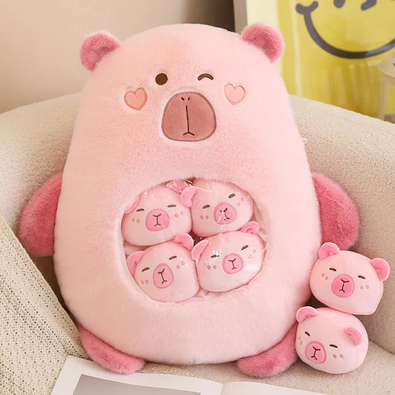 A Bag of 6 pcs Capybara Plushies Mini Pillow Plush Toys 40x45cm - Pink/Brown