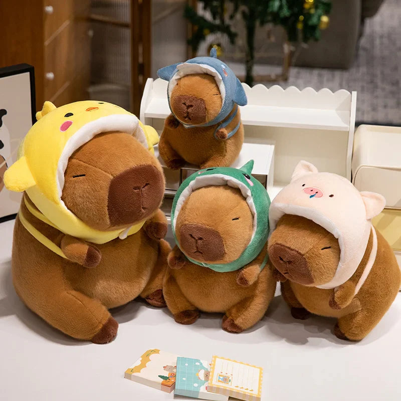 Cute Capybara With Animal (Chick/Dinosaur/Shark/Pig) Hat And Bag Plush Toys 22/28/38cm