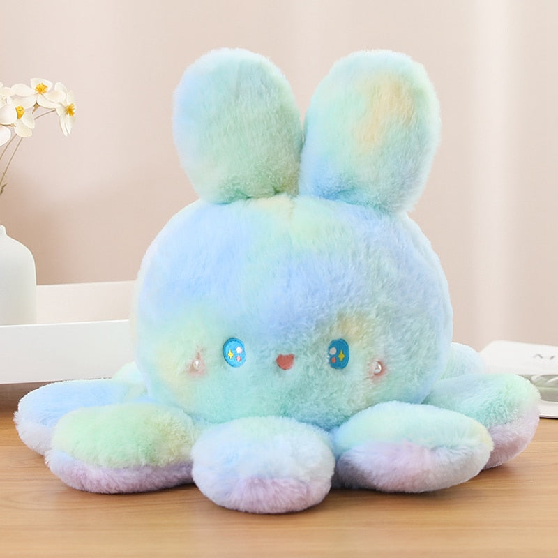 Reversible Rabbit/Octopus Plush Toys 20cm - Green/Pink