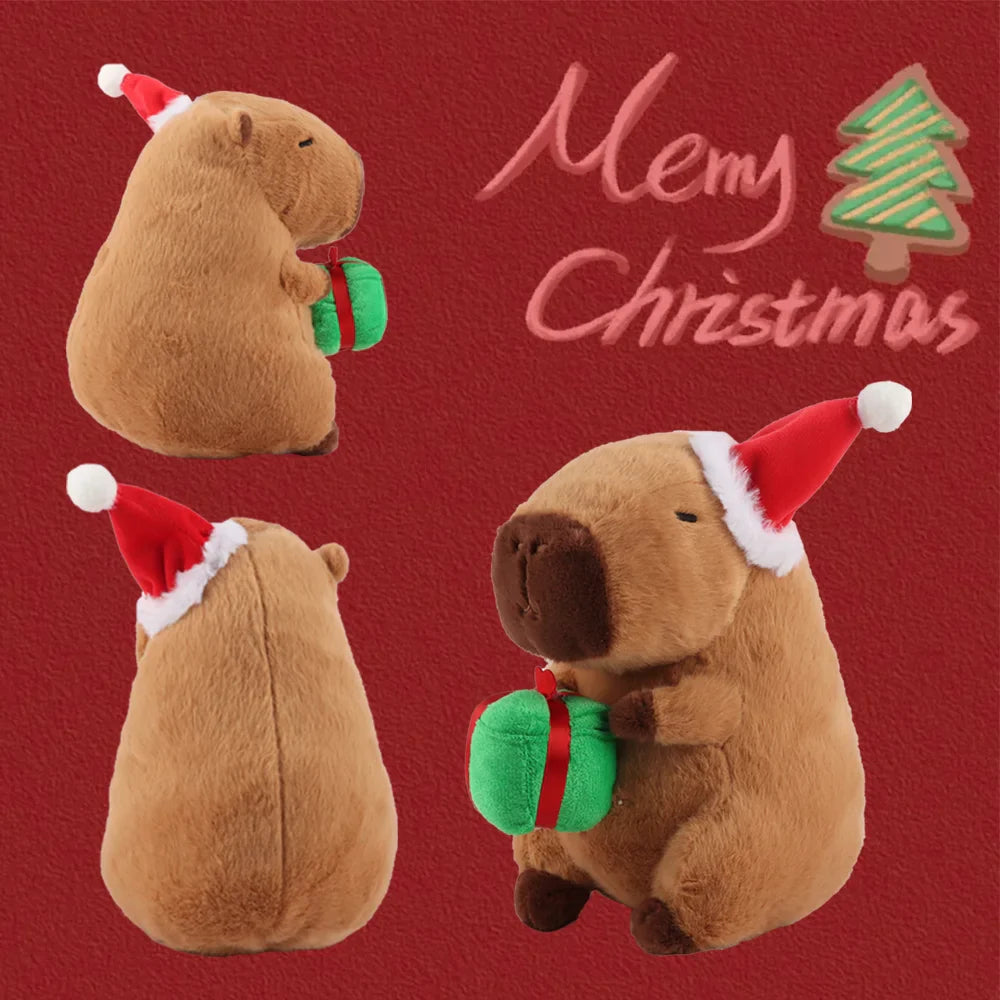 Cute Capybara With Christmas Hat and Present Plush Toys 22cm