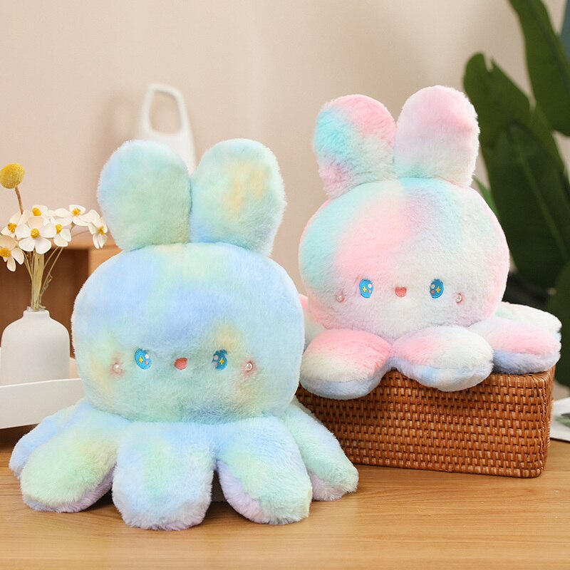 Reversible Rabbit/Octopus Plush Toys 20cm - Green/Pink