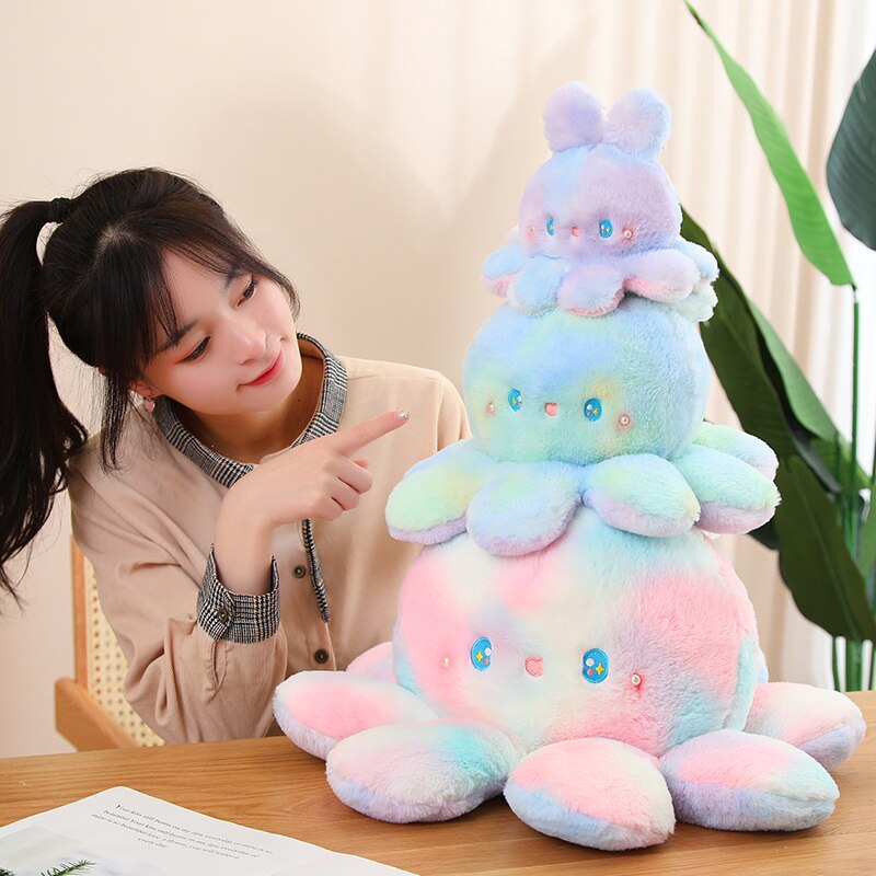 Reversible Rabbit/Octopus Plush Toys 20cm - Green/Pink
