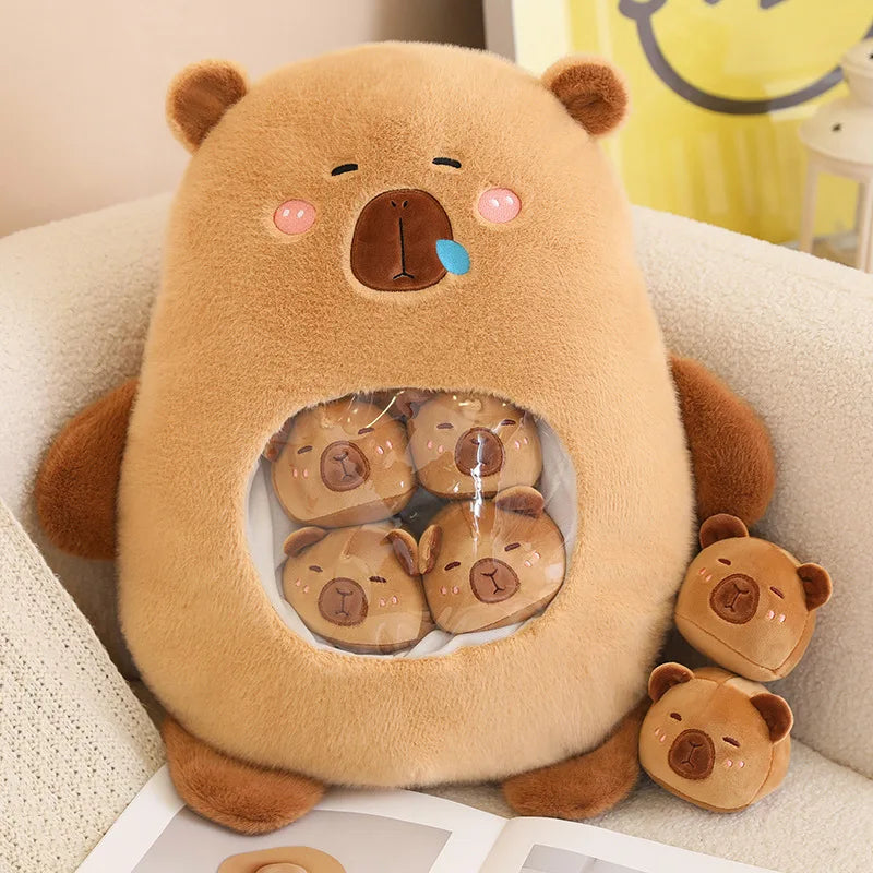 A Bag of 6 pcs Capybara Plushies Mini Pillow Plush Toys 40x45cm - Pink/Brown