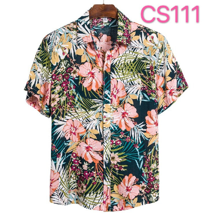 Men's Tropical Floral Hawaiian Shirt – Hibiscus Print Short Sleeve Beach Button-Up