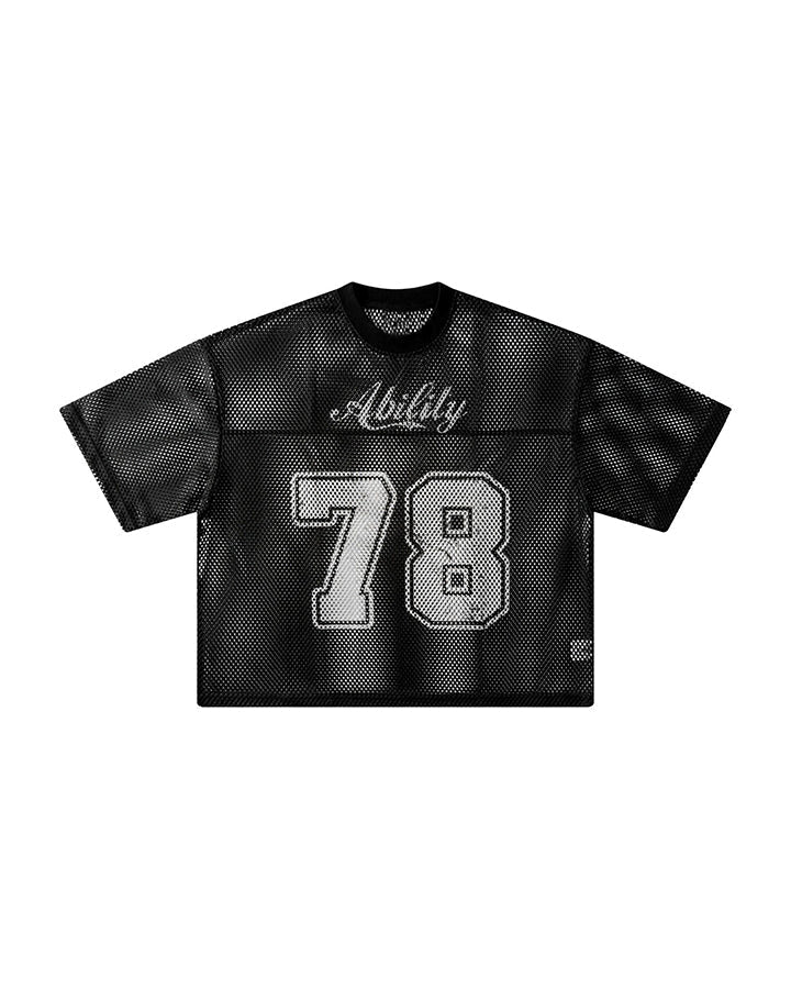 Black Mesh Number Print V-Neck T-Shirt