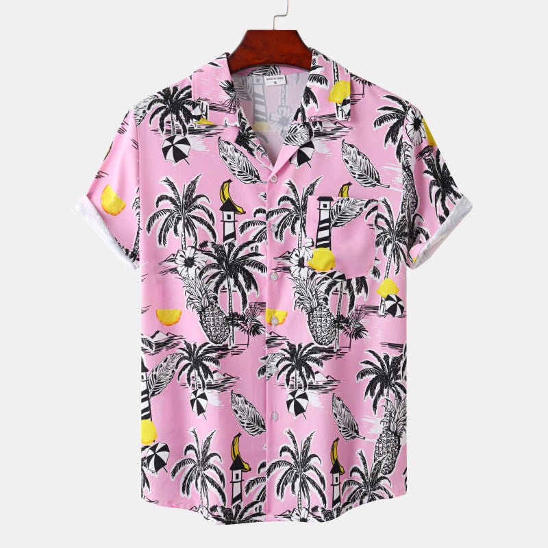 Tropical Palm Tree Hawaiian Shirt for Men – Casual Short Sleeve Summer Beach Button-Up