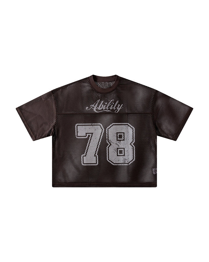 Black Mesh Number Print V-Neck T-Shirt