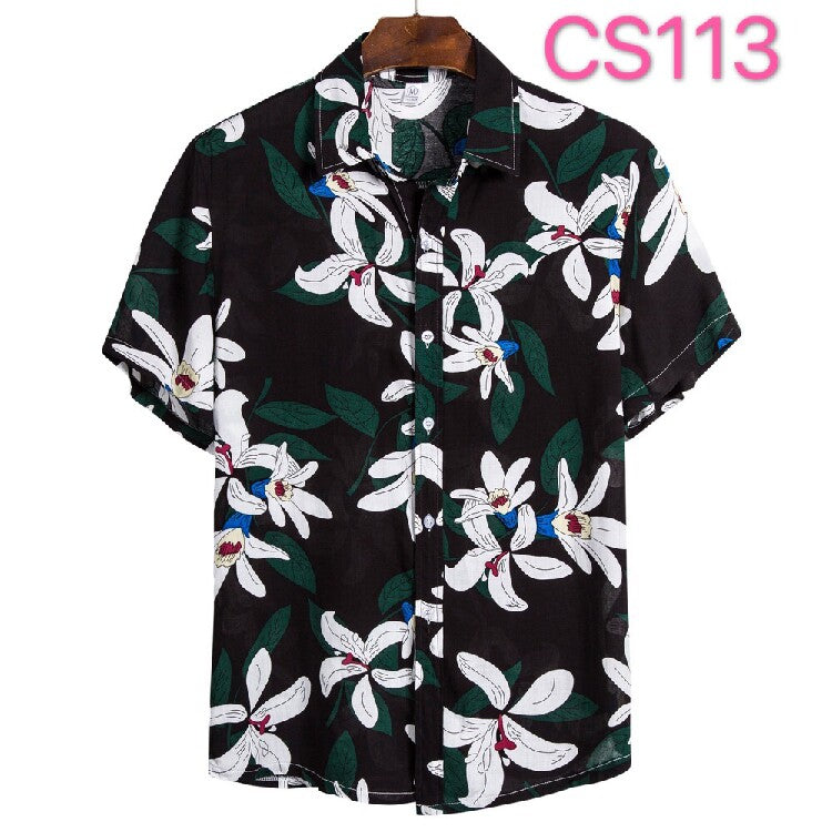 Men's Tropical Lily Print Hawaiian Shirt – Short Sleeve Floral Beach Button-Up