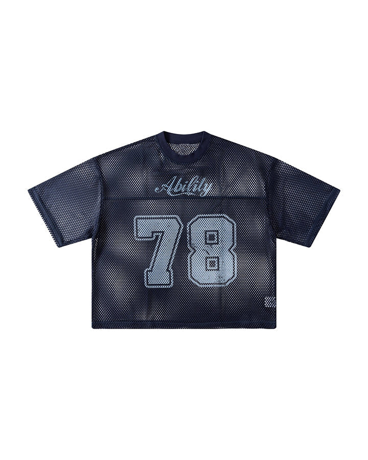 Black Mesh Number Print V-Neck T-Shirt