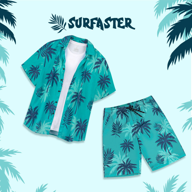Men's Vice City Inspired Hawaiian Shirt – Tropical Palm Leaf Short Sleeve Button-Up Beach Vacation Shirt