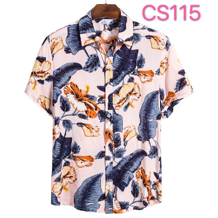 Men's Tropical Crane Print Hawaiian Shirt – Short Sleeve Beach Vacation Button-Up