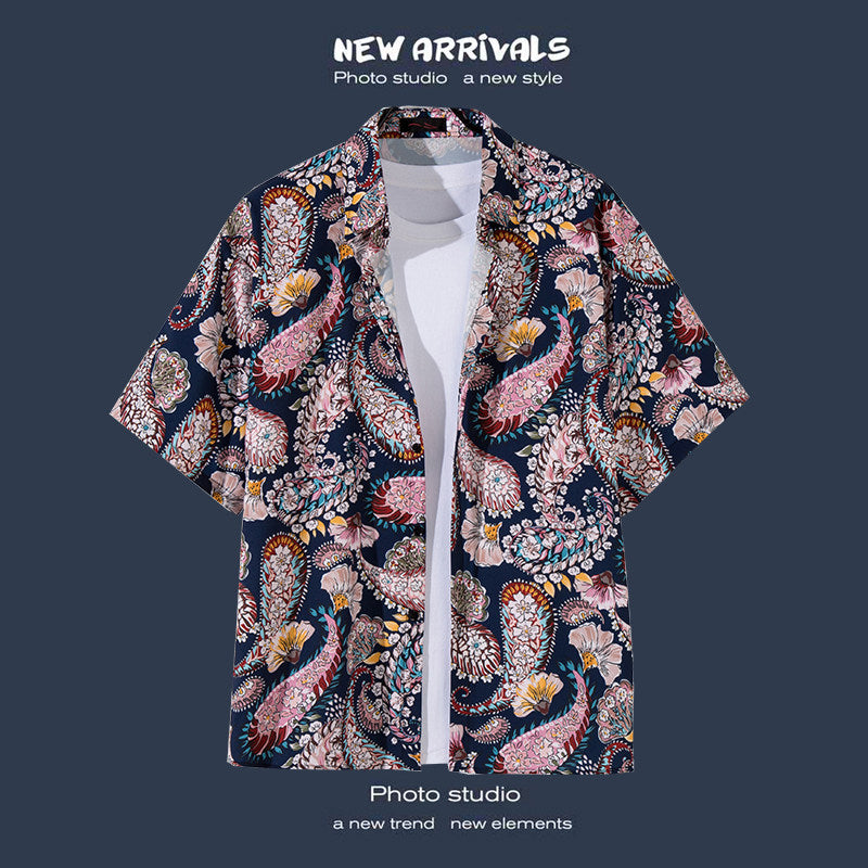 Men's Tropical Floral Hawaiian Shirt – Casual Short Sleeve Aloha Beach Button-Up