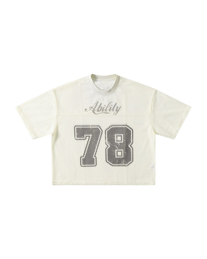 Black Mesh Number Print V-Neck T-Shirt