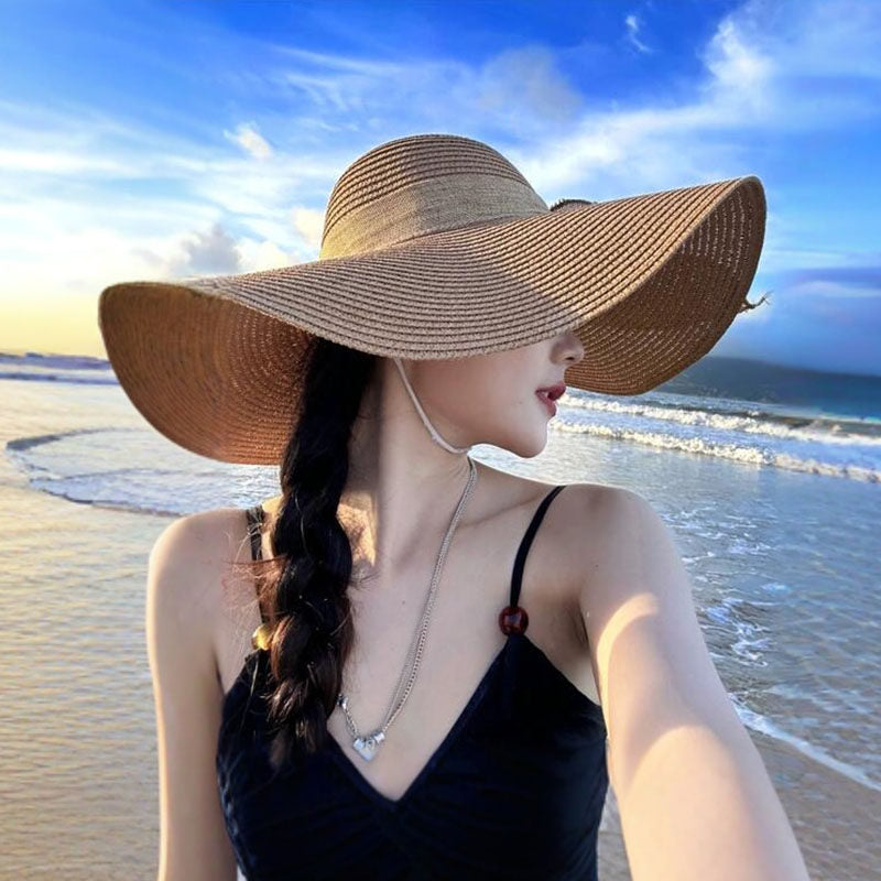 Women's Foldable Wide Brim Straw Sun Hat – French Beach Style