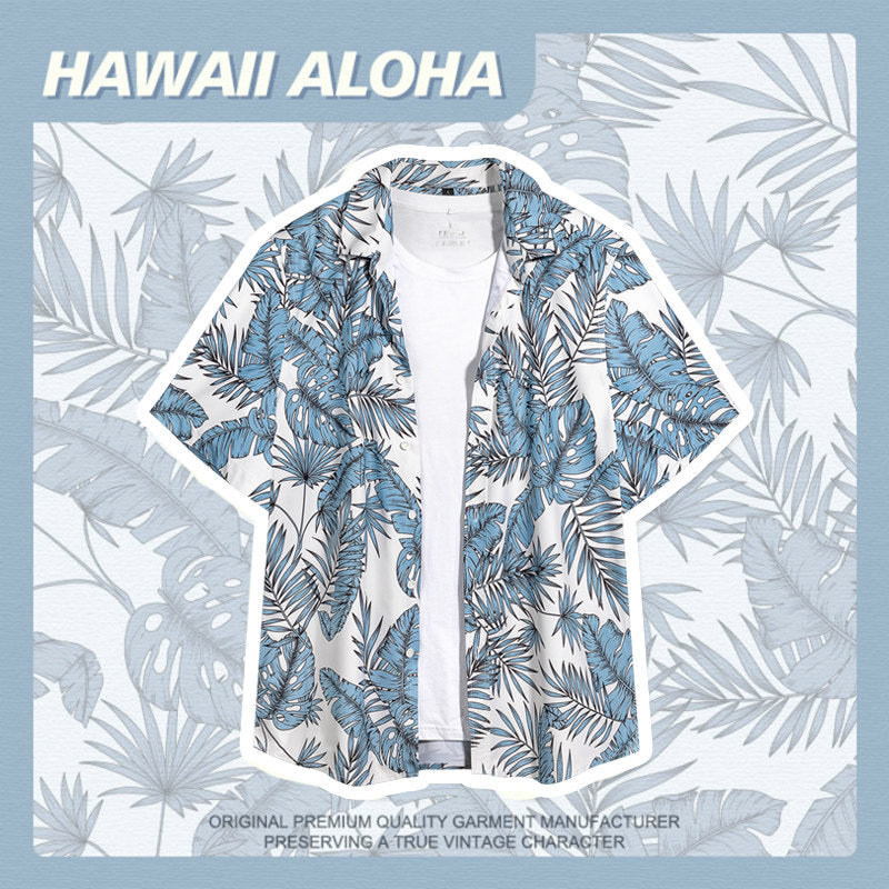 Men's Vice City Inspired Hawaiian Shirt – Tropical Palm Leaf Short Sleeve Button-Up Beach Vacation Shirt